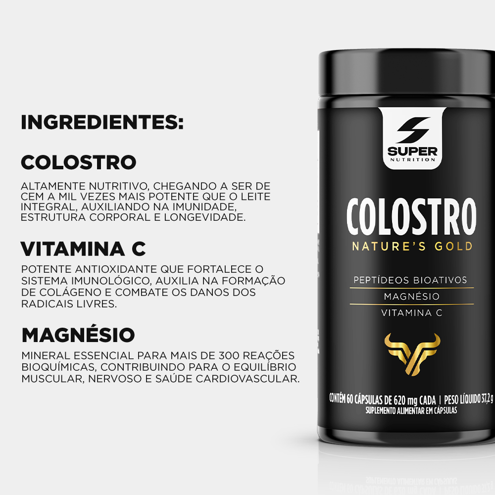 Super Colostro - Peptídeos Bioativos, Magnésio e Vitamina C (60 cápsulas)