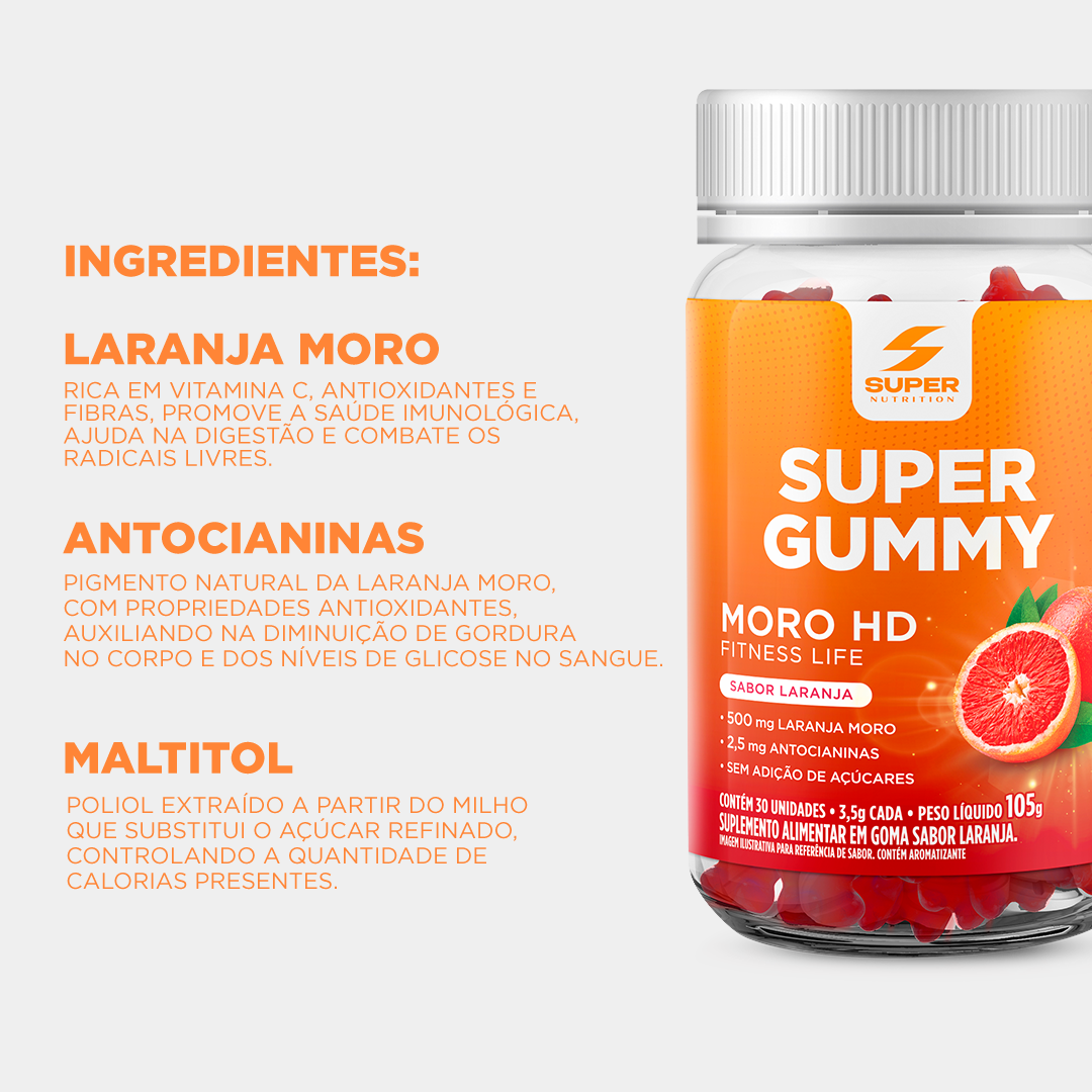 Super Gummy Moro HD Laranja Moro (30 gomas)