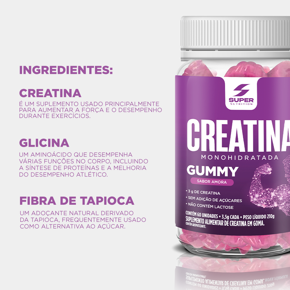 Super Gummy Creatina Sabor Amora (60 gomas)