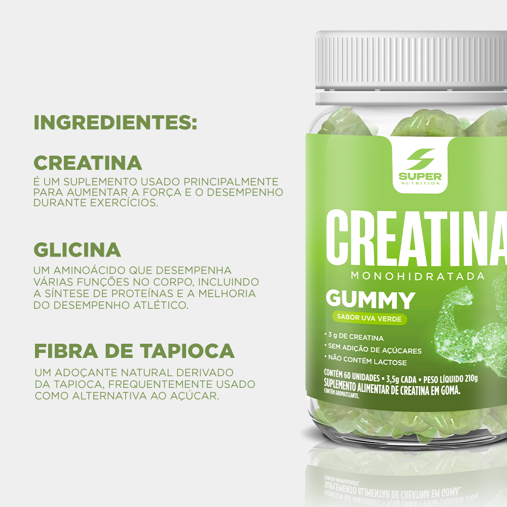 Super Gummy Creatina Sabor Uva Verde (60 gomas)