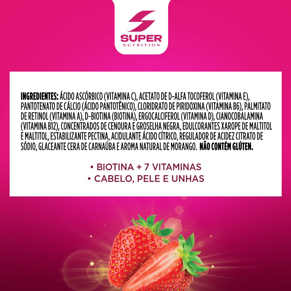 Compre 2 Leve 3 Super Gummy Beauty Hair Skin Morango (30 gomas)