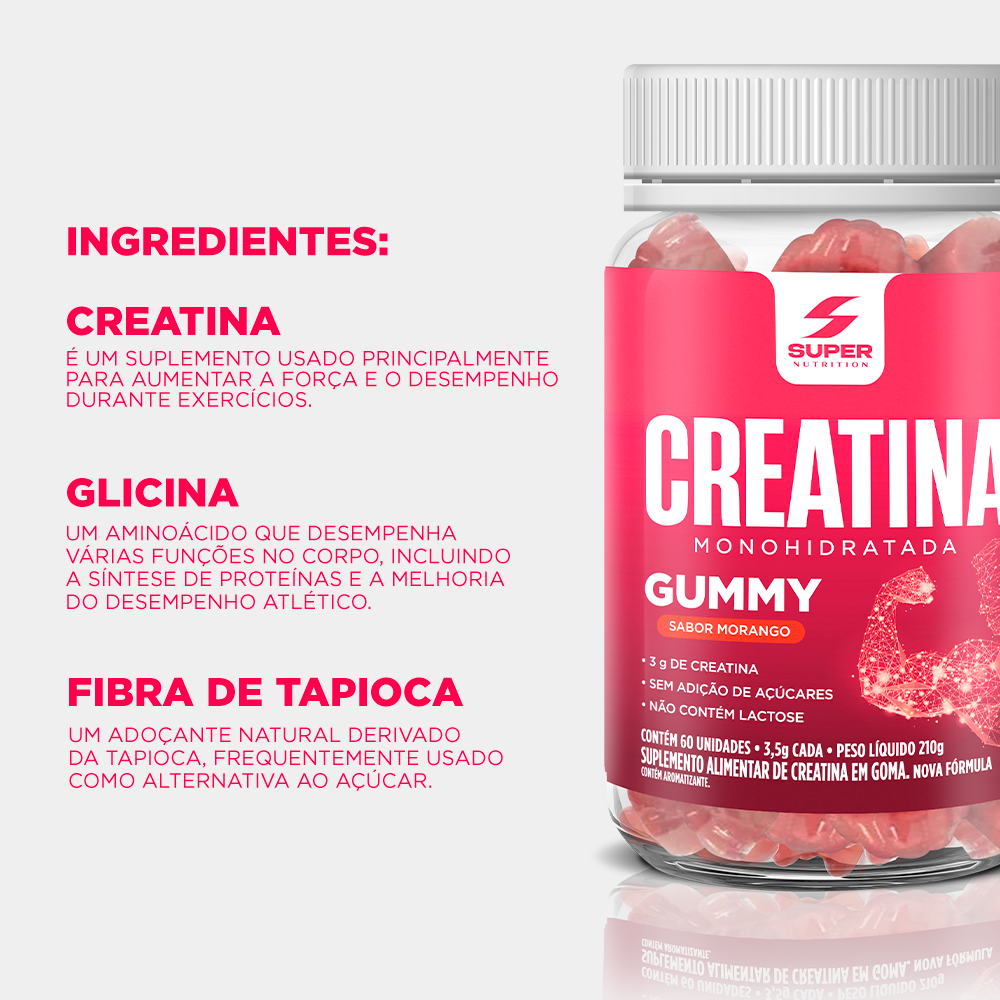 Super Gummy Creatina Sabor Morango (60 gomas)