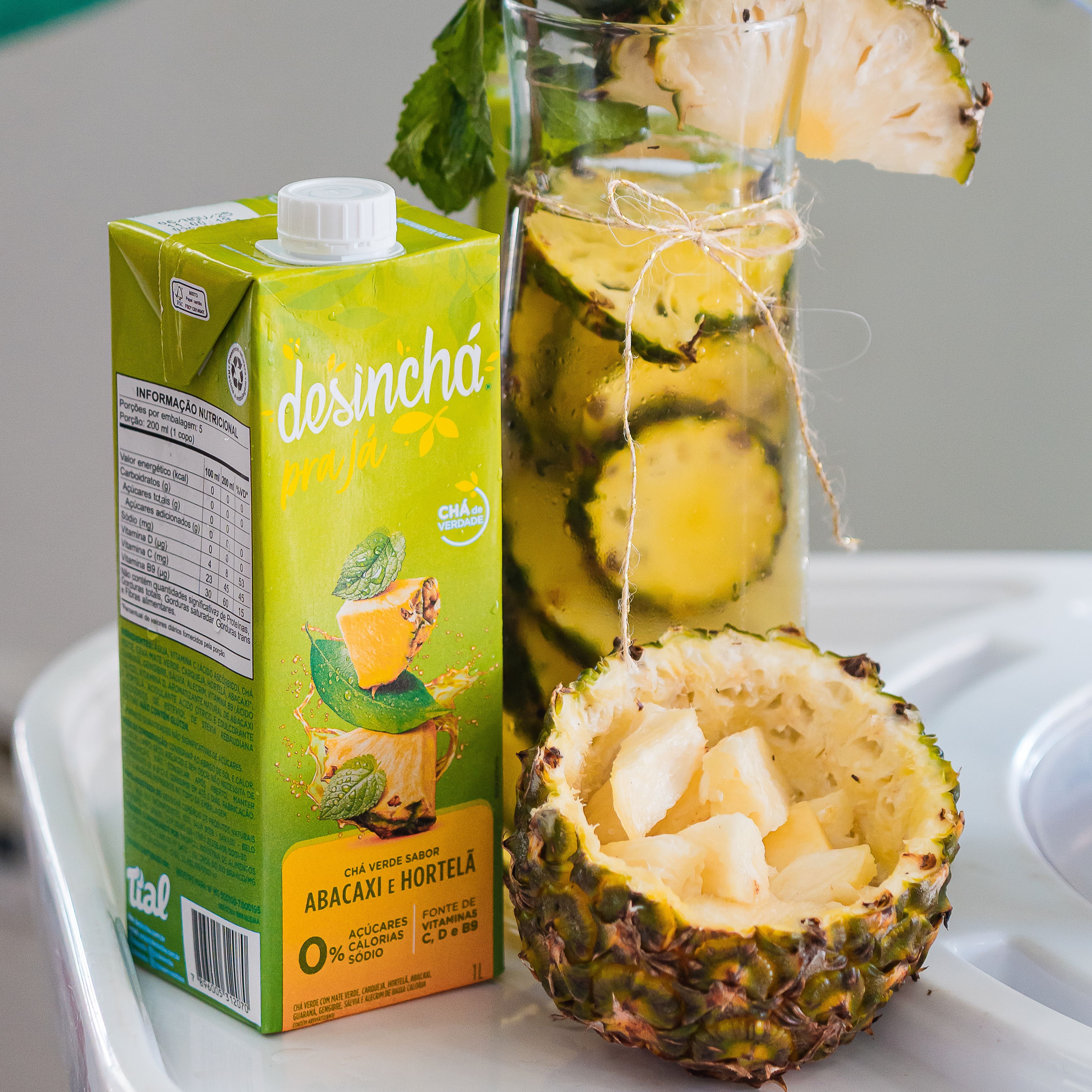 Chá Gelado Sabor Abacaxi com Hortelã Desinchá Pra Já