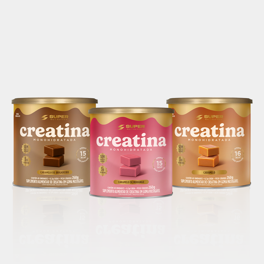 Caramelos de Creatina | Combo 3 Latas (Caramelo, Brigadeiro e Morango)
