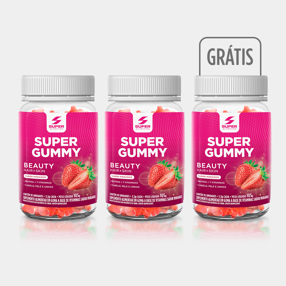 Compre 2 Leve 3 Super Gummy Beauty Hair Skin Morango (30 gomas)